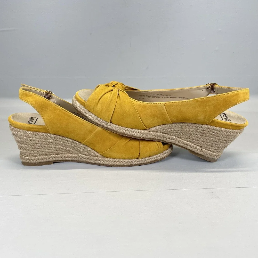 Earth Thara Bermuda Espadrille Wedge Sandals Womens Size 7 Yellow Slingback Shoe